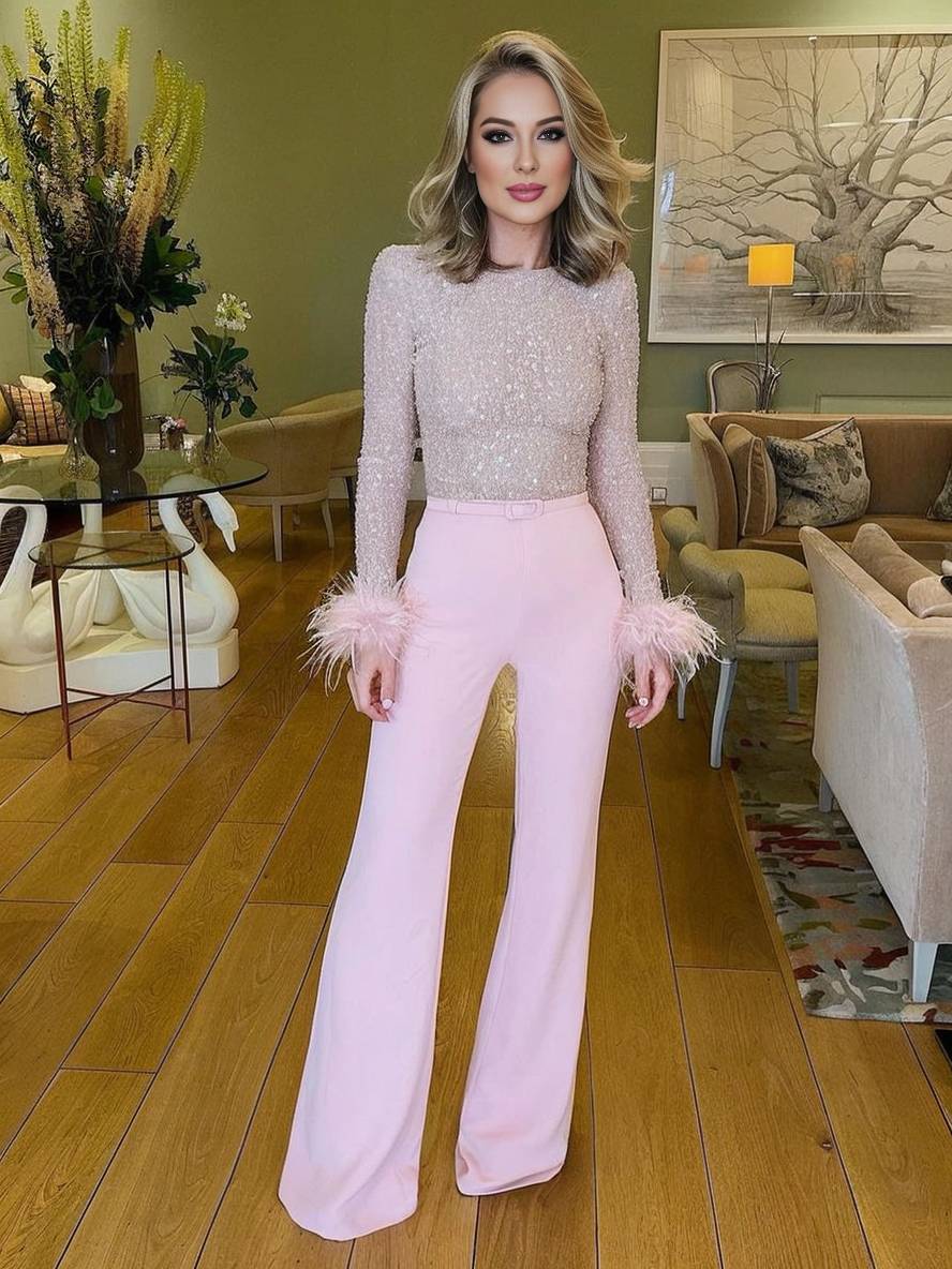 combinaisons couleur bloc brillante paillette la plume ceinture élégant femme | KONF