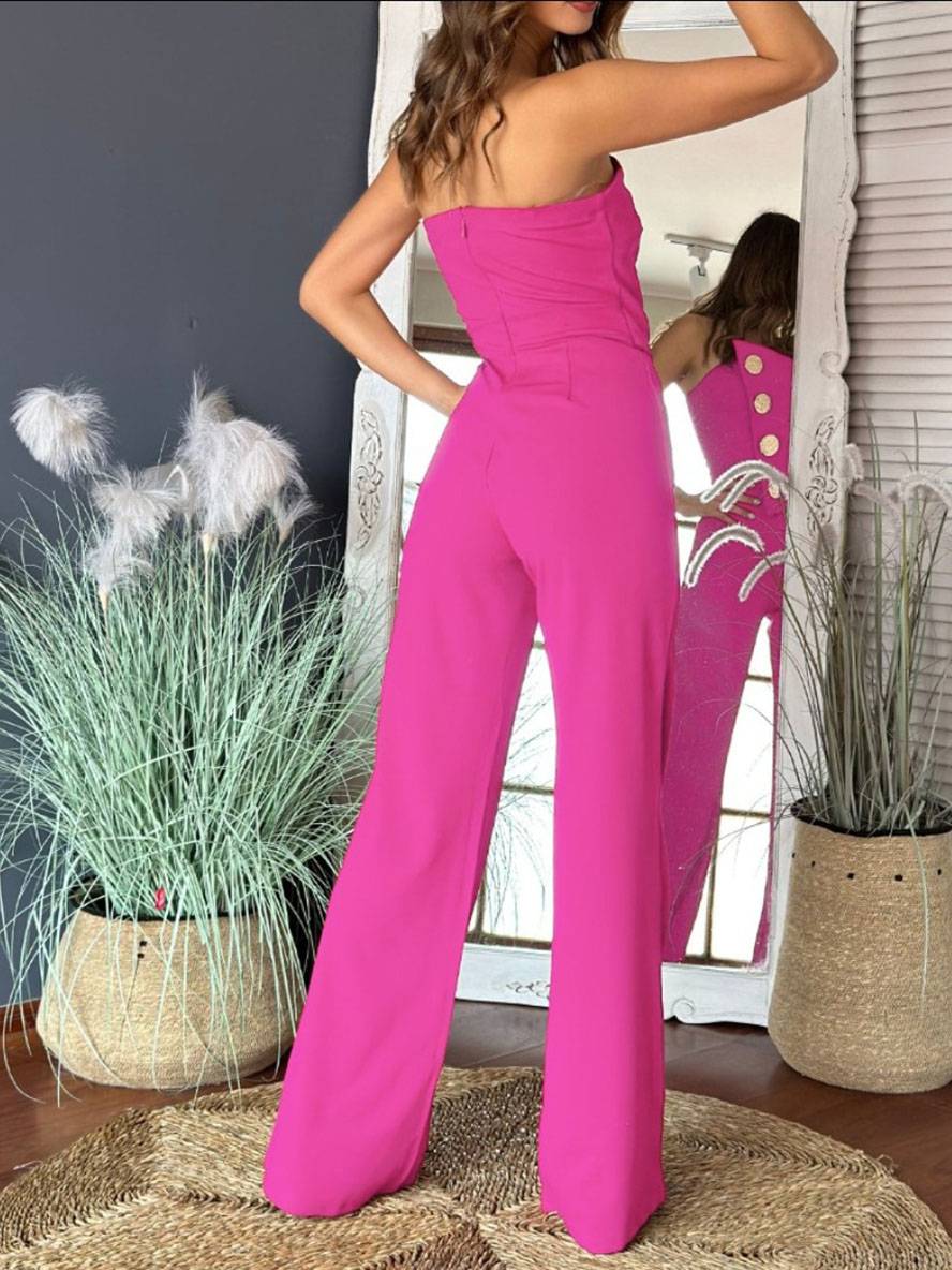 combinaisons flare évasé unicolore bustier boutonnage sans manches femme élégant décontracté | KONF