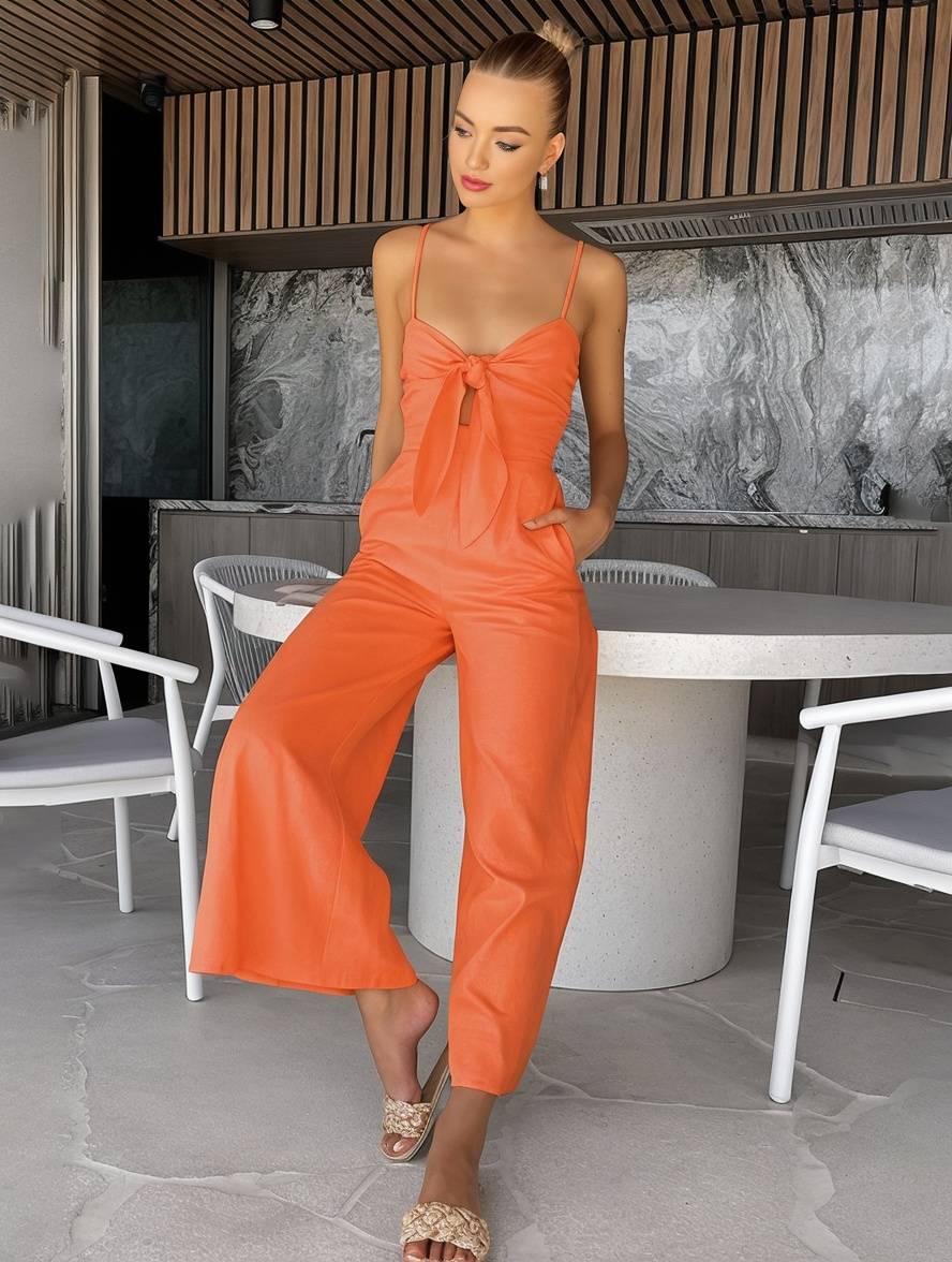 combinaisons larges jambes évasé noeud papillon à fines brides sans manches femme casual décontracté | KONF