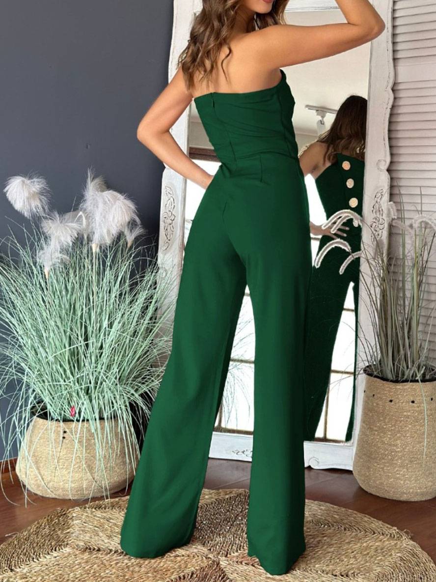 combinaisons flare évasé unicolore bustier boutonnage sans manches femme élégant décontracté | KONF