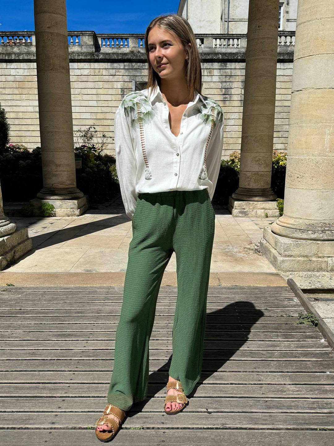 ensembles avec pantalon boutonnage poches manches longues blouse chemise femme casual décontracté tenu | KONF