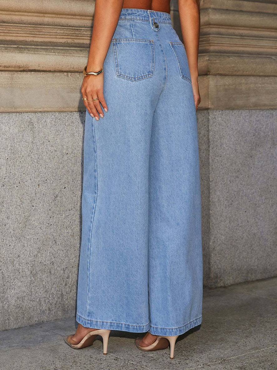 ensembles avec jean pantalon larges jambes évasé gilet col rond sans manches femme vintage décontracté casual deux pièces | KONF