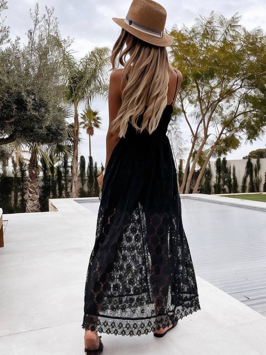 combinaisons dentelle broderie anglaise v-cou fendu à fines brides femme bohème élégant | KONF