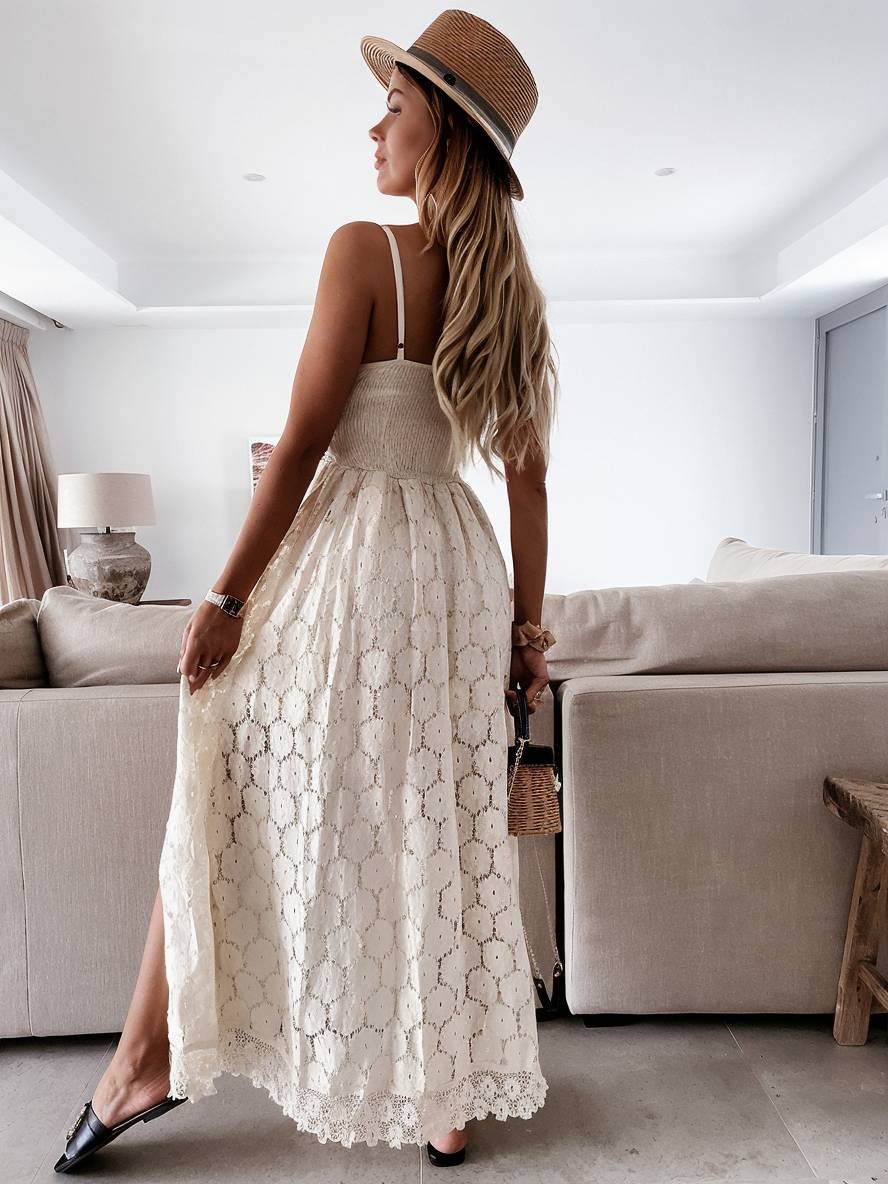 combinaisons dentelle broderie anglaise v-cou fendu à fines brides femme bohème élégant | KONF