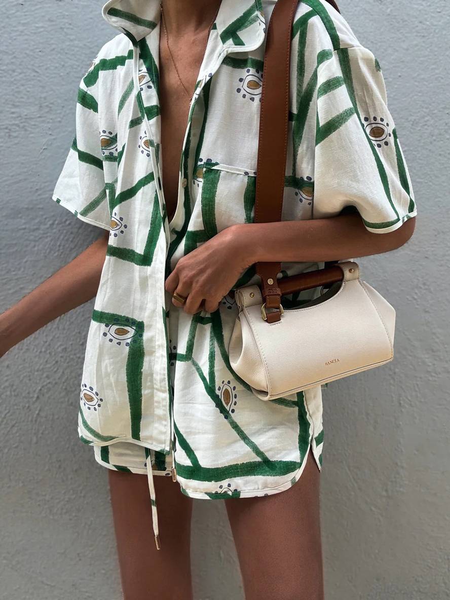 ensemble tenue imprimé à fleurie boutonnage col chemise manches courtes femme décontracté ample casual deux pièces | KONF