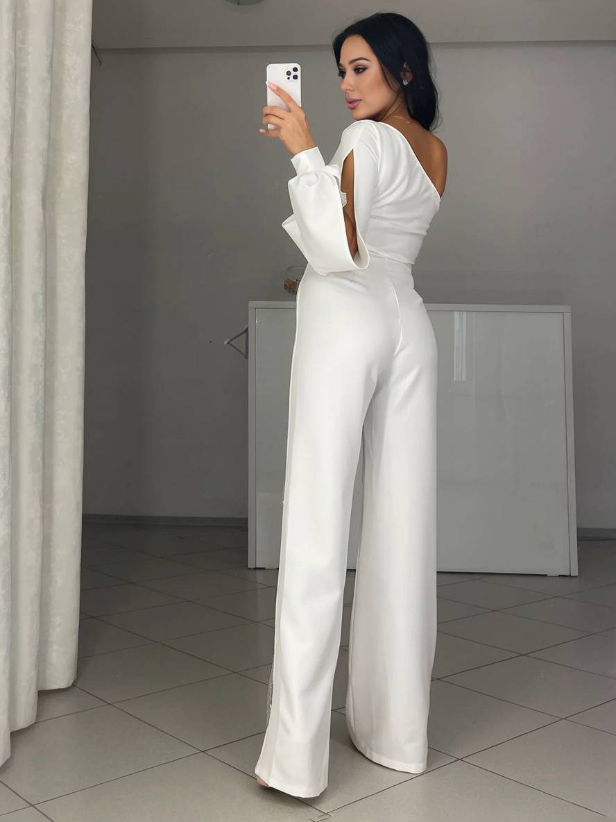 combinaisons flare évasé une épaule fendu le côté manches longues femme casual élégant décontracté cérémonie | KONF