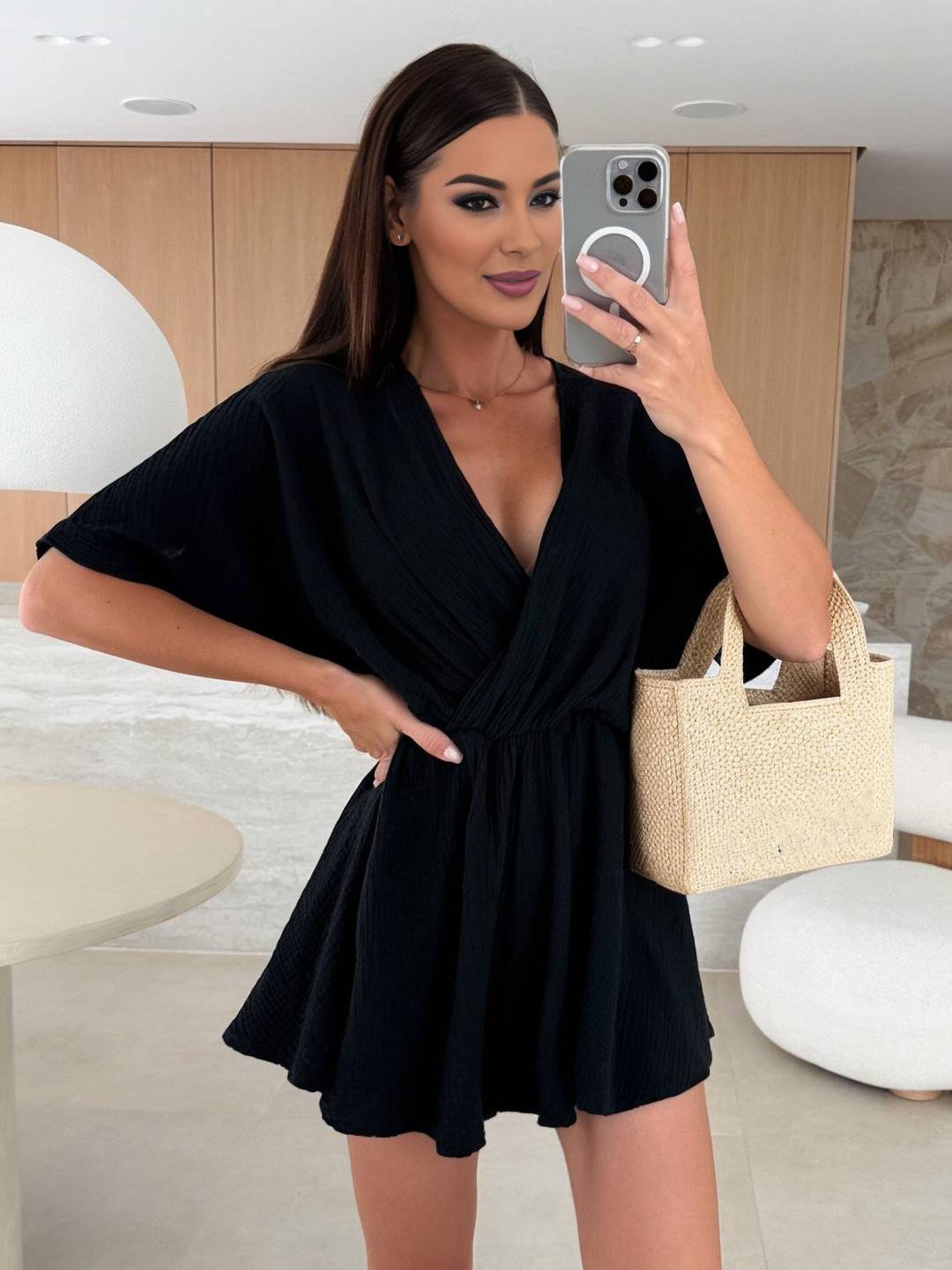 courte combinaisons v-cou manches courtes femme bohème décontracté mode casual combishort | KONF