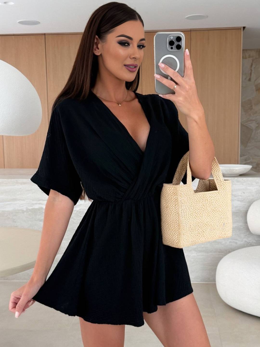 courte combinaisons v-cou manches courtes femme bohème décontracté mode casual combishort | KONF