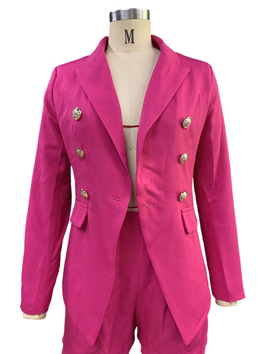 ensembles tailleur avec courte pantalon double boutonnage manches longues blazer femme décontracté deux pièces | KONF