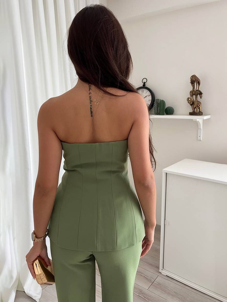 ensembles avec pantalon unicolore boutonnage bustier femme élégant style tailleur tenue mariage invité | KONF