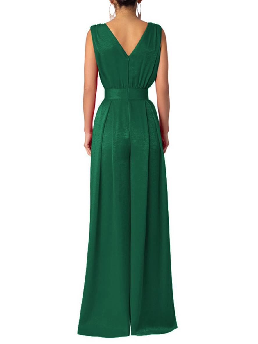 combinaisons larges jambes évasé droit décolleté plongeant poches sans manches femme décontracté | KONF