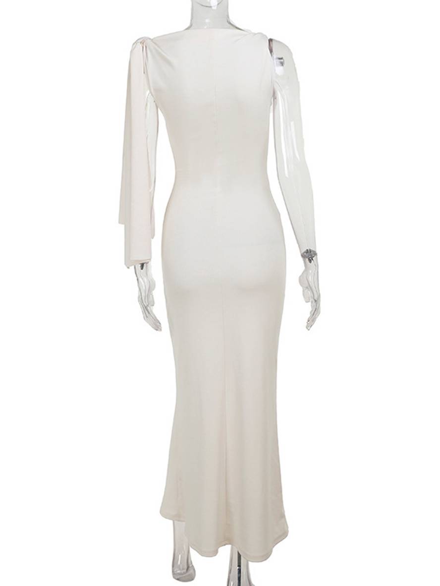 robe longue moulante unicolore une épaule sans manches femme élégant de soirée | KONF