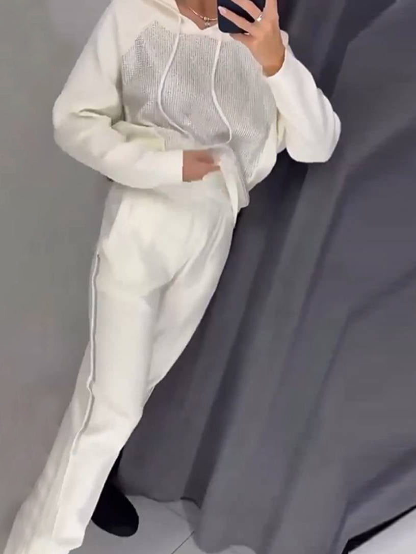 ensembles tailleur avec pantalon sweatshirt à capuche poches manches longues femme sport simple décontracté deux pièces | KONF