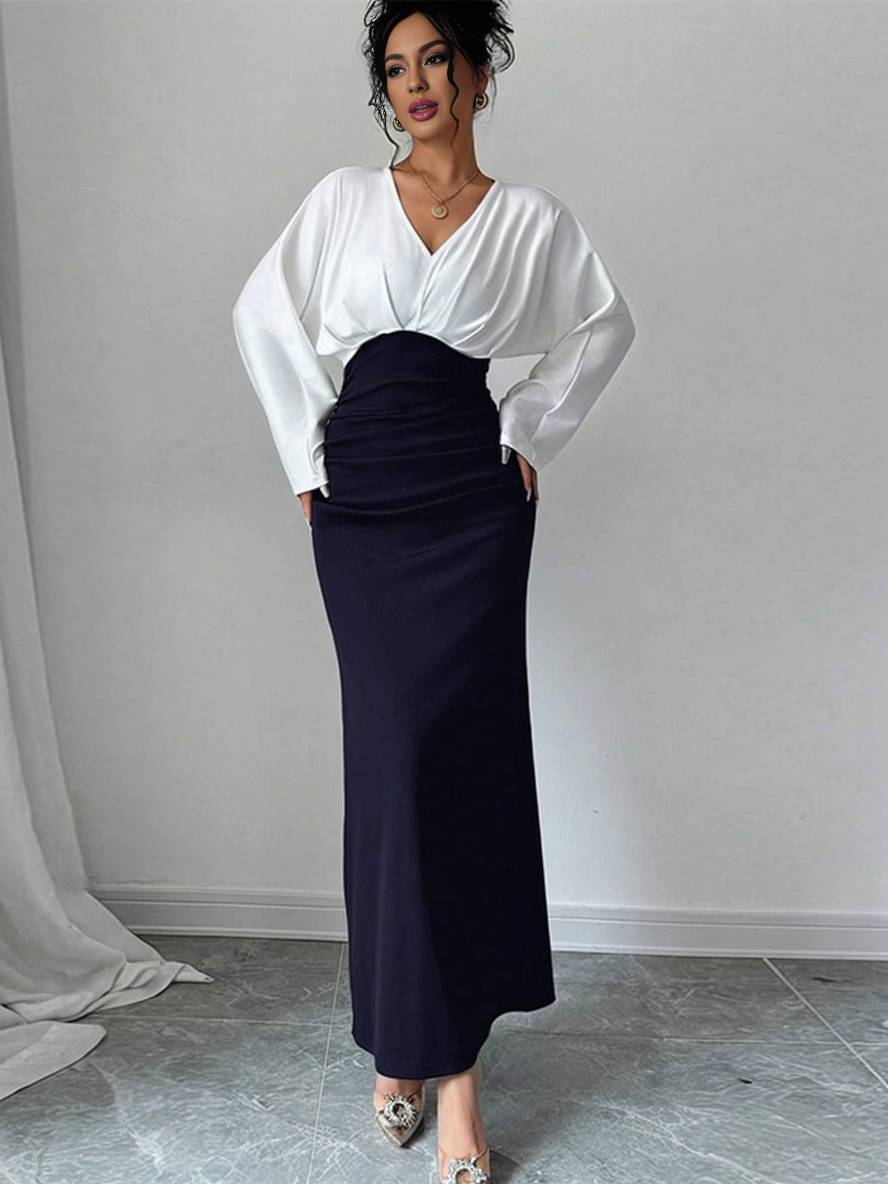 ensemble robe de bureau moulante v-cou manches longues chemise longue jupe femme style tailleur casual deux pièces | KONF