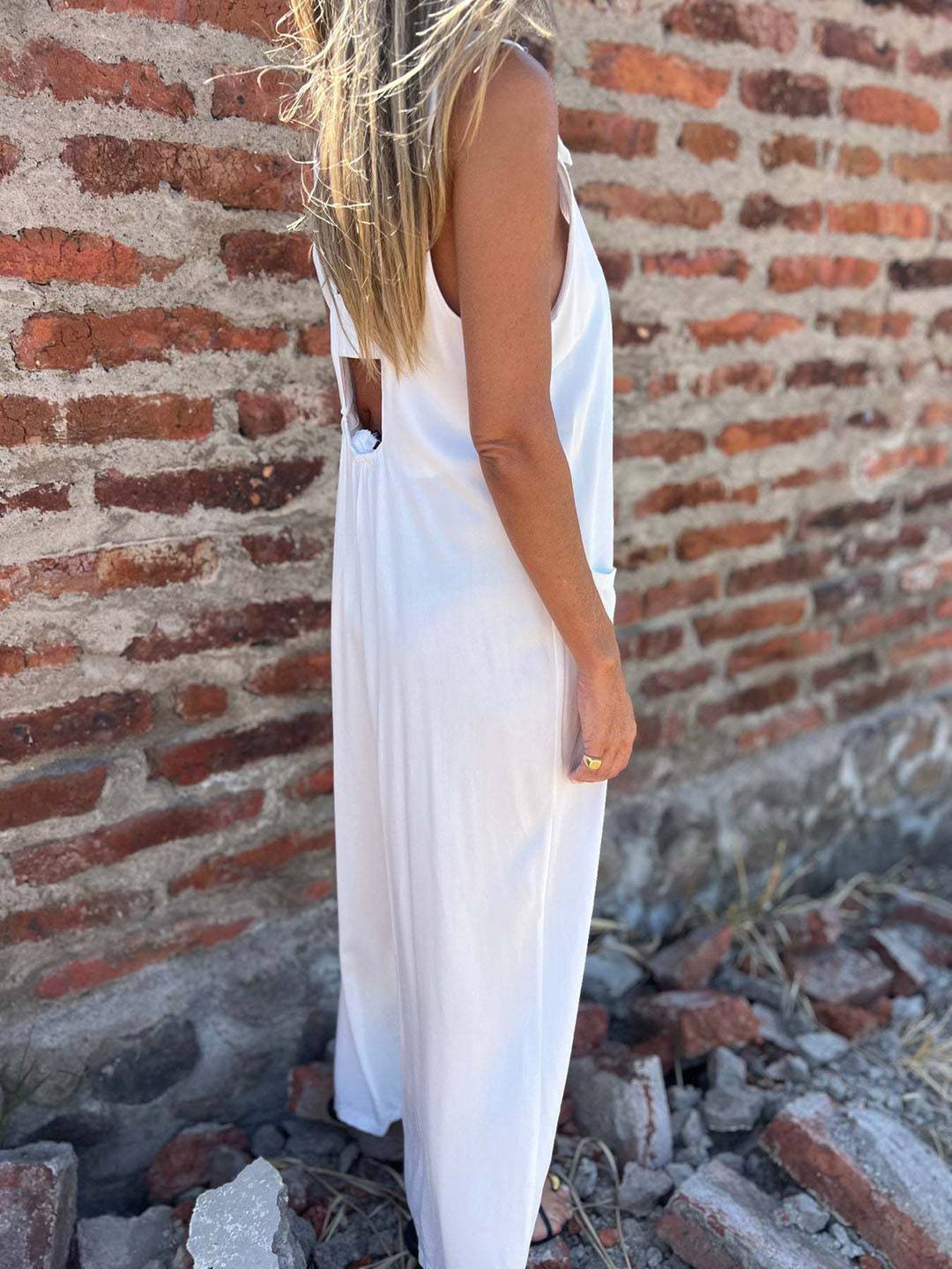 combinaisons boutonnage poches dos nu sans manches femme élégant décontracté casual | KONF