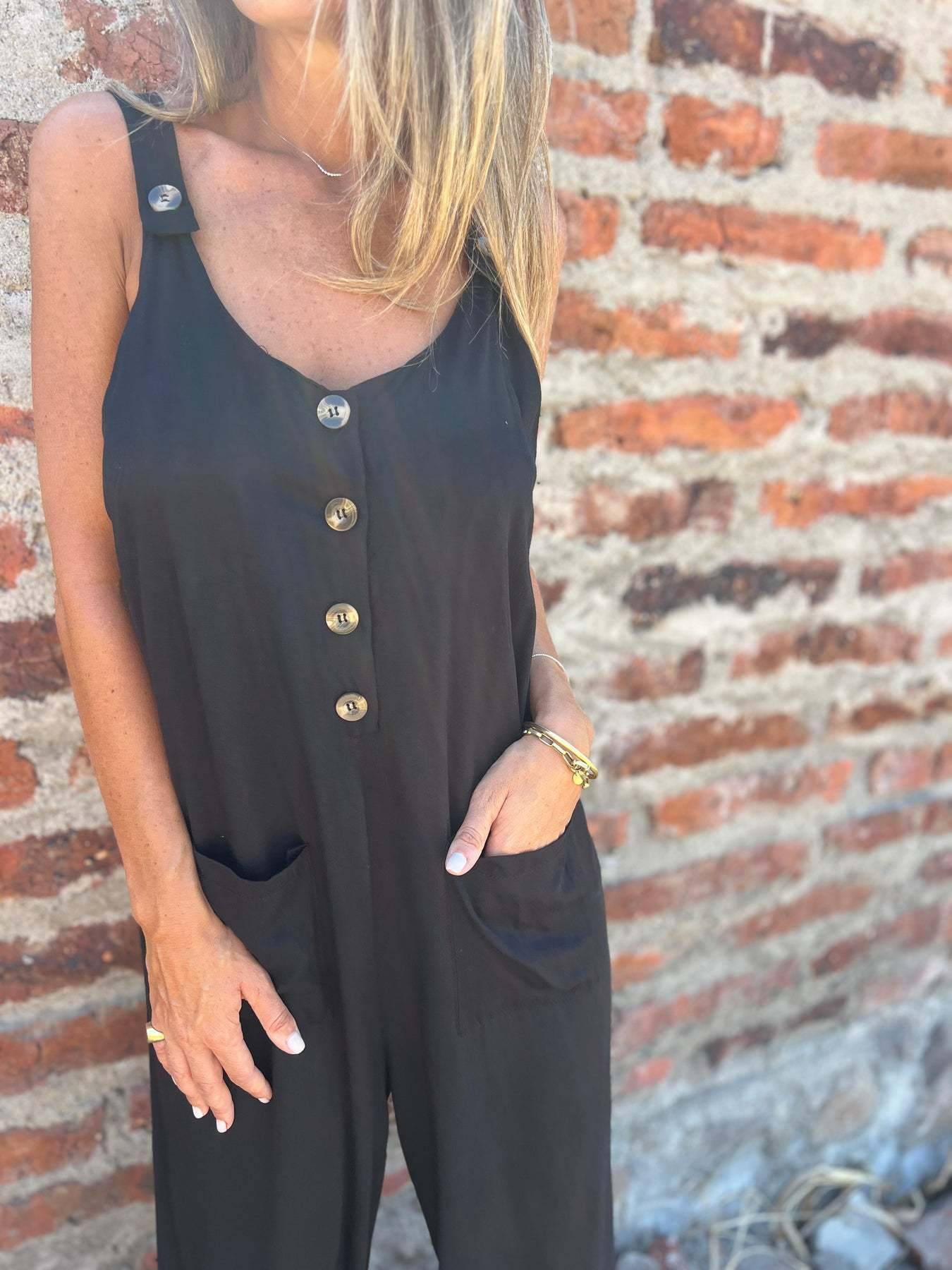 combinaisons boutonnage poches dos nu sans manches femme élégant décontracté casual | KONF