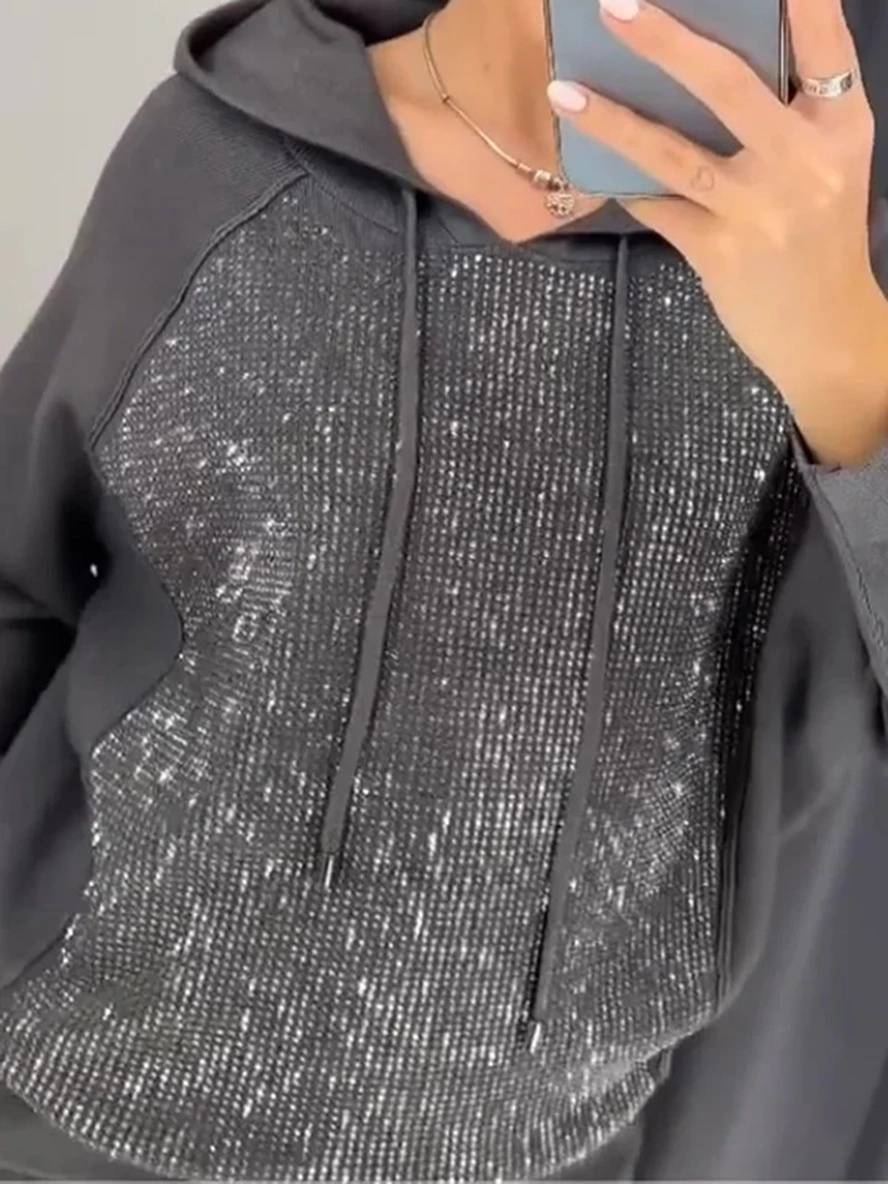 ensembles tailleur avec pantalon sweatshirt à capuche poches manches longues femme sport simple décontracté deux pièces | KONF