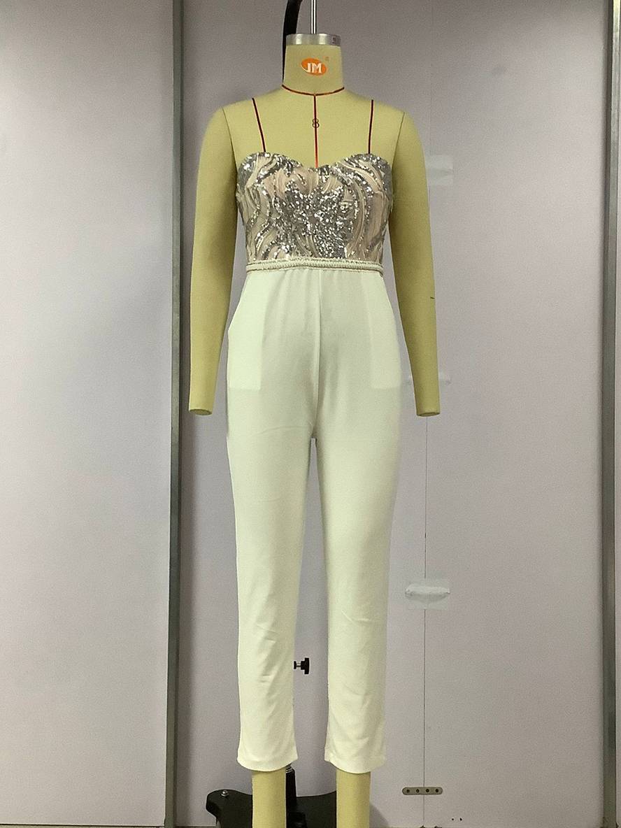 combinaisons slim fitness poches brodée brillante paillette bustier dos nu femme audrey hepburn | KONF