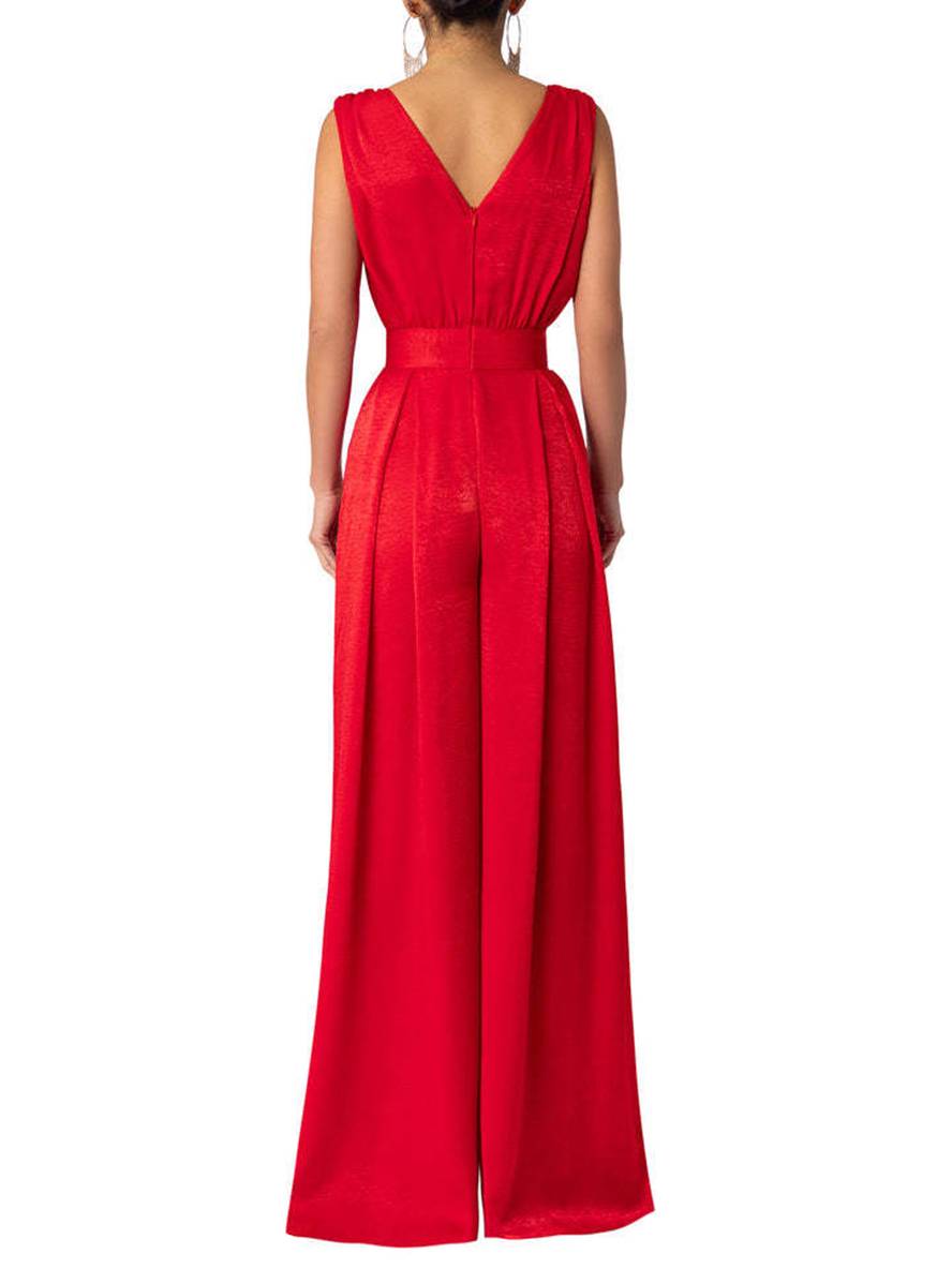 combinaisons larges jambes évasé droit décolleté plongeant poches sans manches femme décontracté | KONF