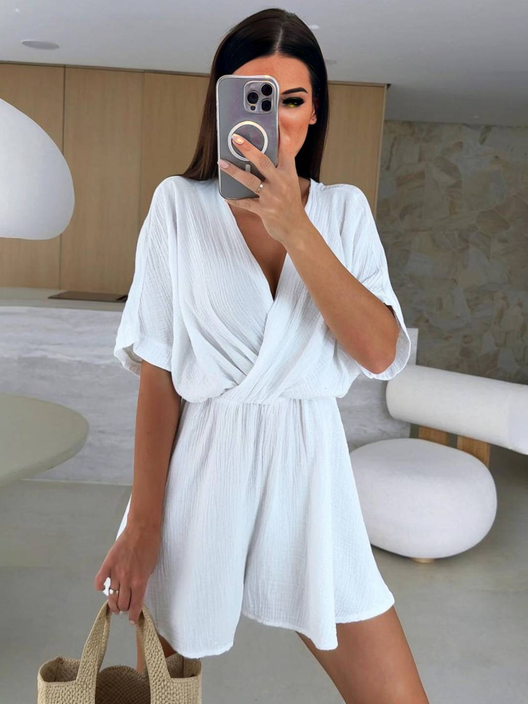 courte combinaisons v-cou manches courtes femme bohème décontracté mode casual combishort | KONF