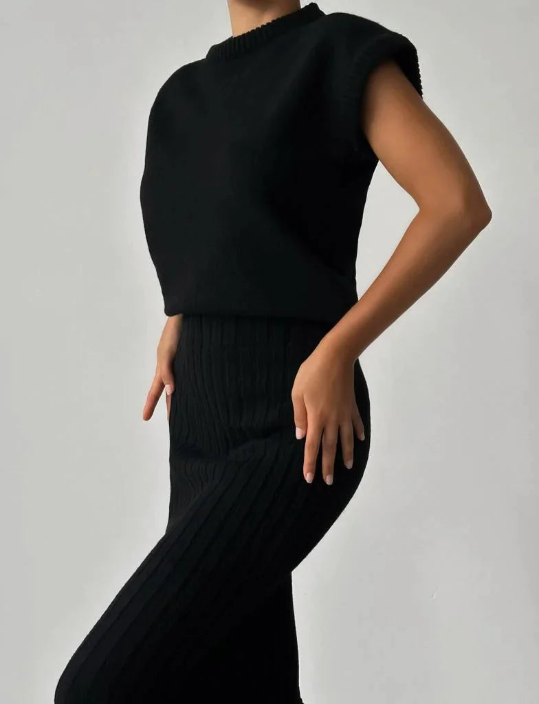 Konf | Cardigan sans manches et jupe en maille