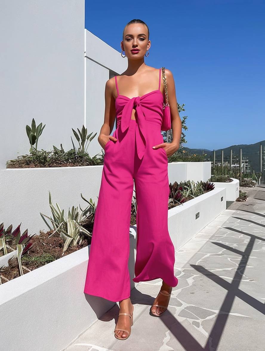 combinaisons larges jambes évasé noeud papillon à fines brides sans manches femme casual décontracté | KONF