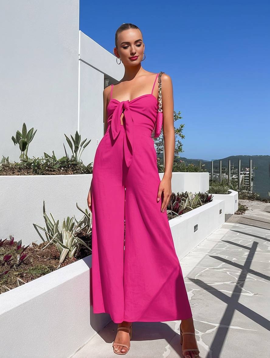 combinaisons larges jambes évasé noeud papillon à fines brides sans manches femme casual décontracté | KONF