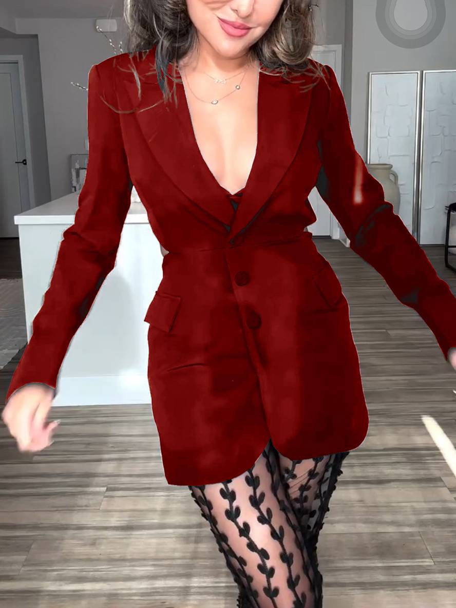 ensembles tailleur avec dentelle transparent pantalon boutonnage v-cou dos nu blazer femme style tailleur décontracté | KONF