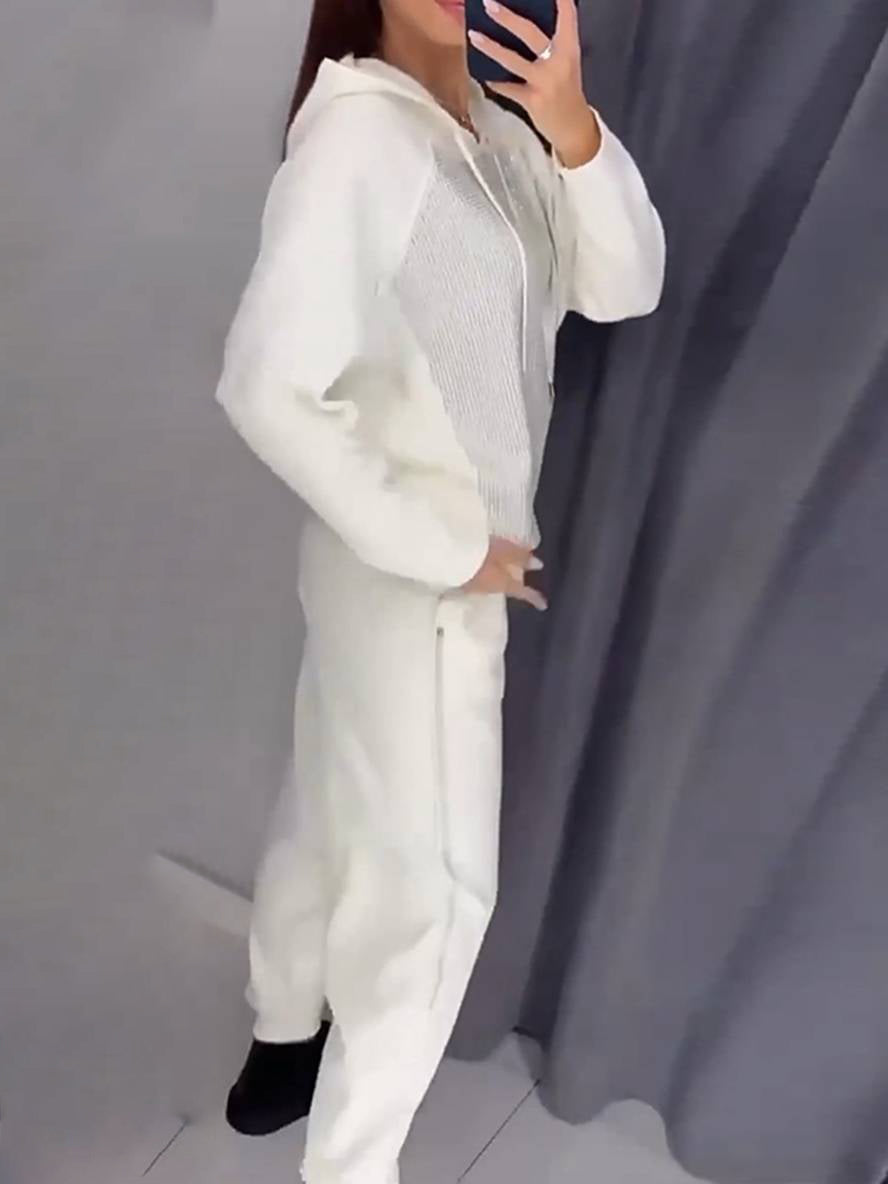 ensembles tailleur avec pantalon sweatshirt à capuche poches manches longues femme sport simple décontracté deux pièces | KONF