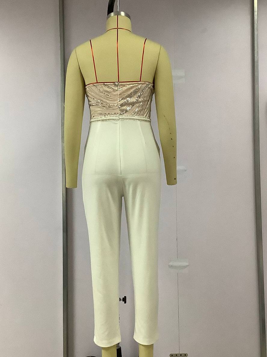 combinaisons slim fitness poches brodée brillante paillette bustier dos nu femme audrey hepburn | KONF