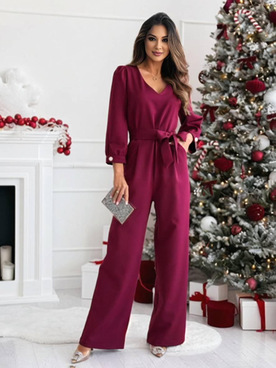 combinaisons droit v-cou ceinture poches manches longues femme casual élégant décontracté une pièce | KONF