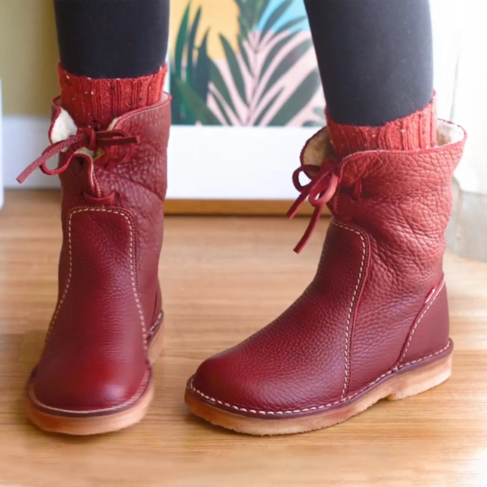 Konf | Bottes Imperméables en Cuir Polaire Avec Doublure en Laine