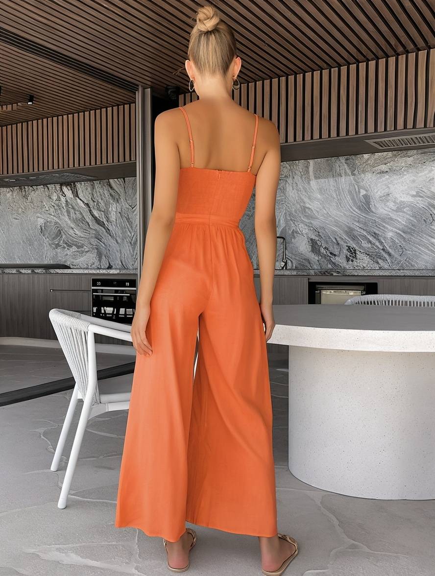 combinaisons larges jambes évasé noeud papillon à fines brides sans manches femme casual décontracté | KONF