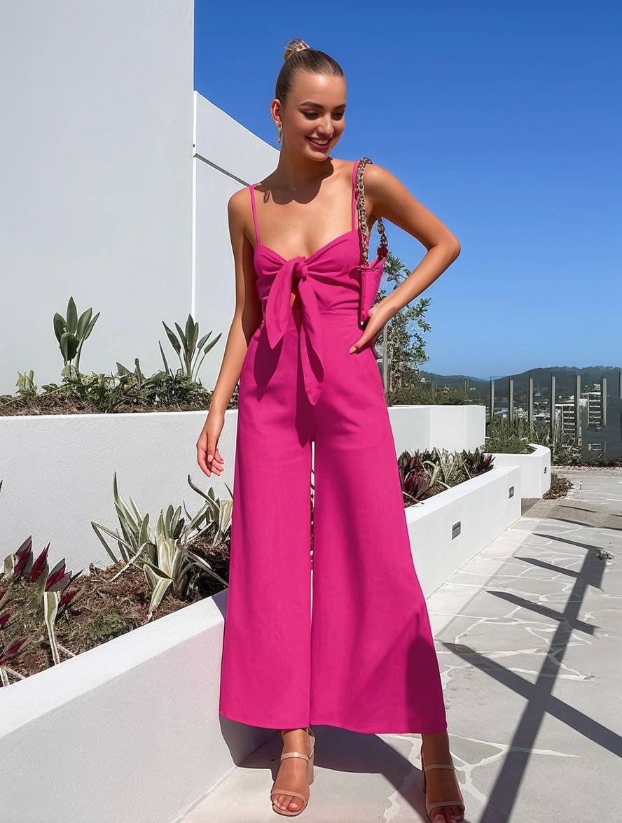 combinaisons larges jambes évasé noeud papillon à fines brides sans manches femme casual décontracté | KONF