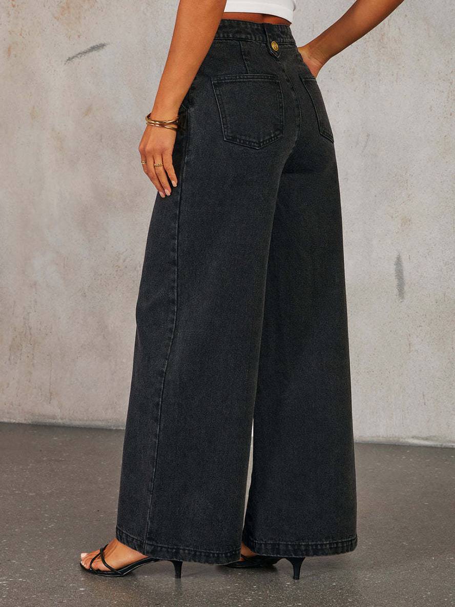 ensembles avec jean pantalon larges jambes évasé gilet col rond sans manches femme vintage décontracté casual deux pièces | KONF