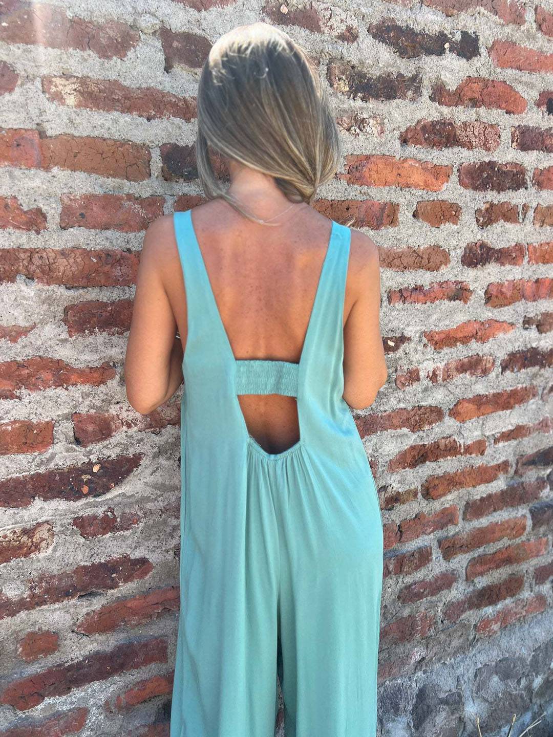 combinaisons boutonnage poches dos nu sans manches femme élégant décontracté casual | KONF