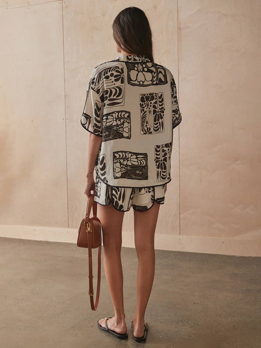 ensemble tenue imprimé à fleurie boutonnage col chemise manches courtes femme décontracté ample casual deux pièces | KONF