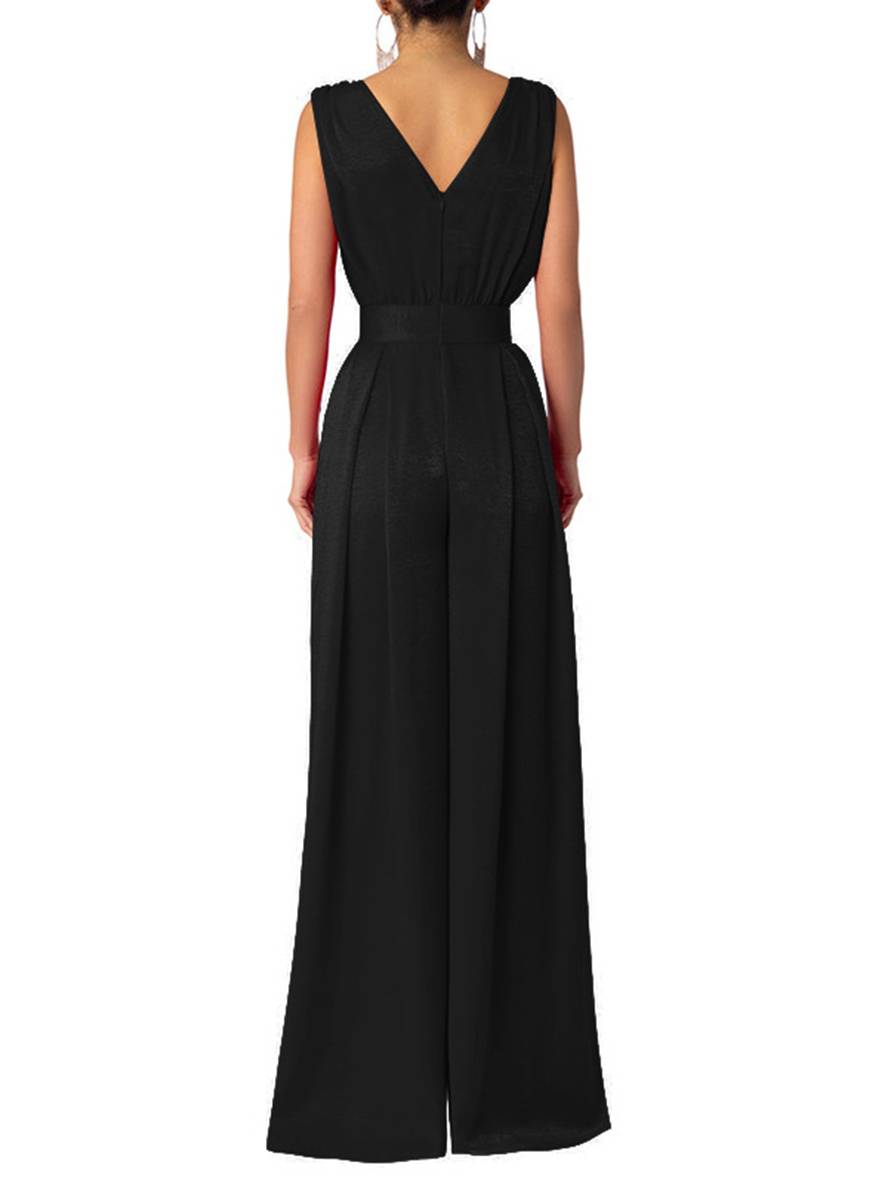 combinaisons larges jambes évasé droit décolleté plongeant poches sans manches femme décontracté | KONF