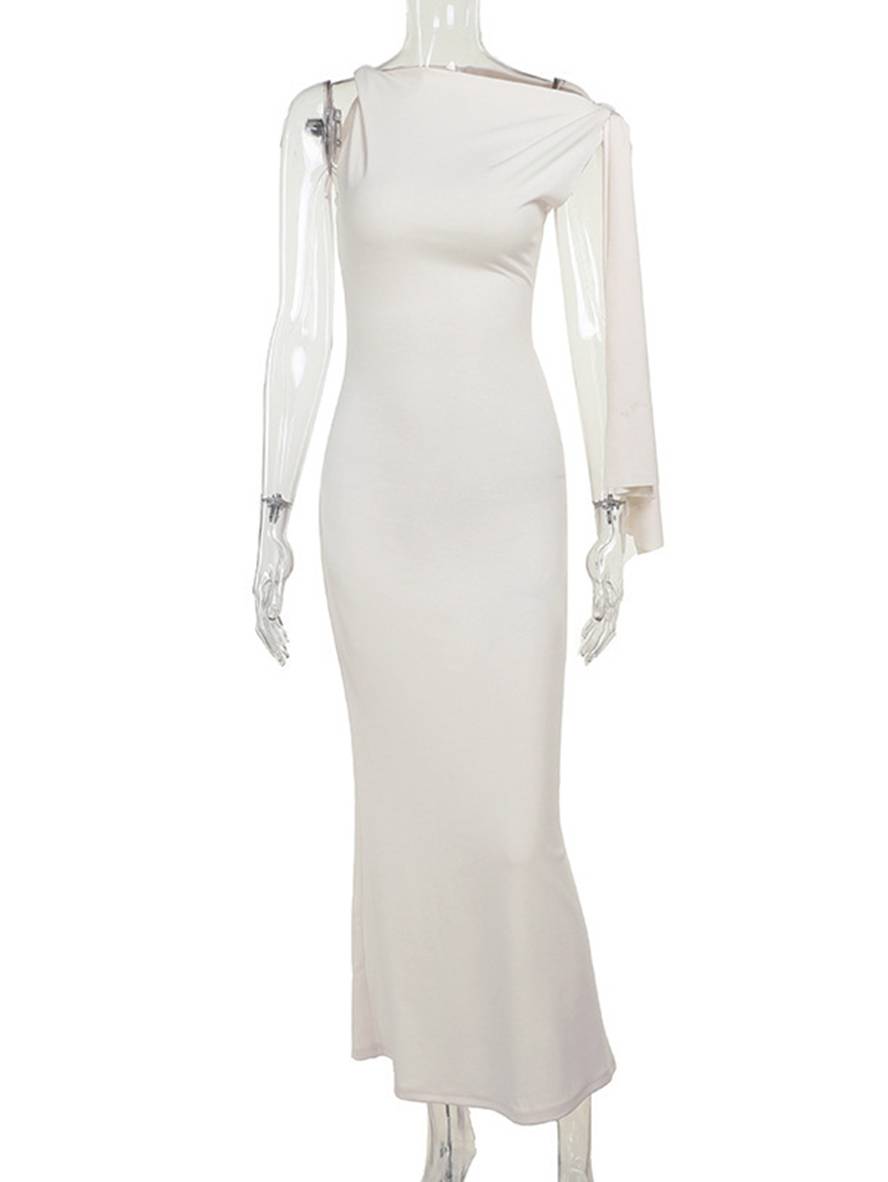 robe longue moulante unicolore une épaule sans manches femme élégant de soirée | KONF