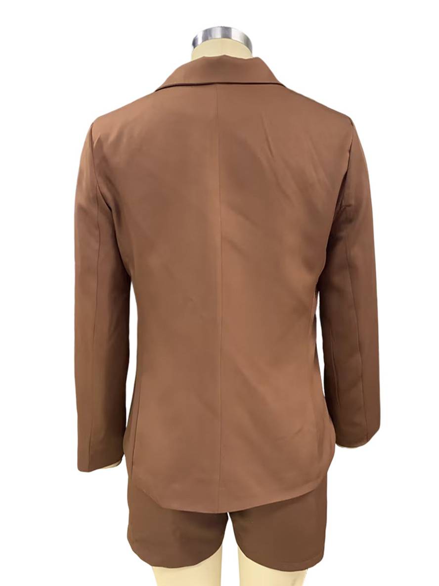 ensembles tailleur avec courte pantalon double boutonnage manches longues blazer femme décontracté deux pièces | KONF