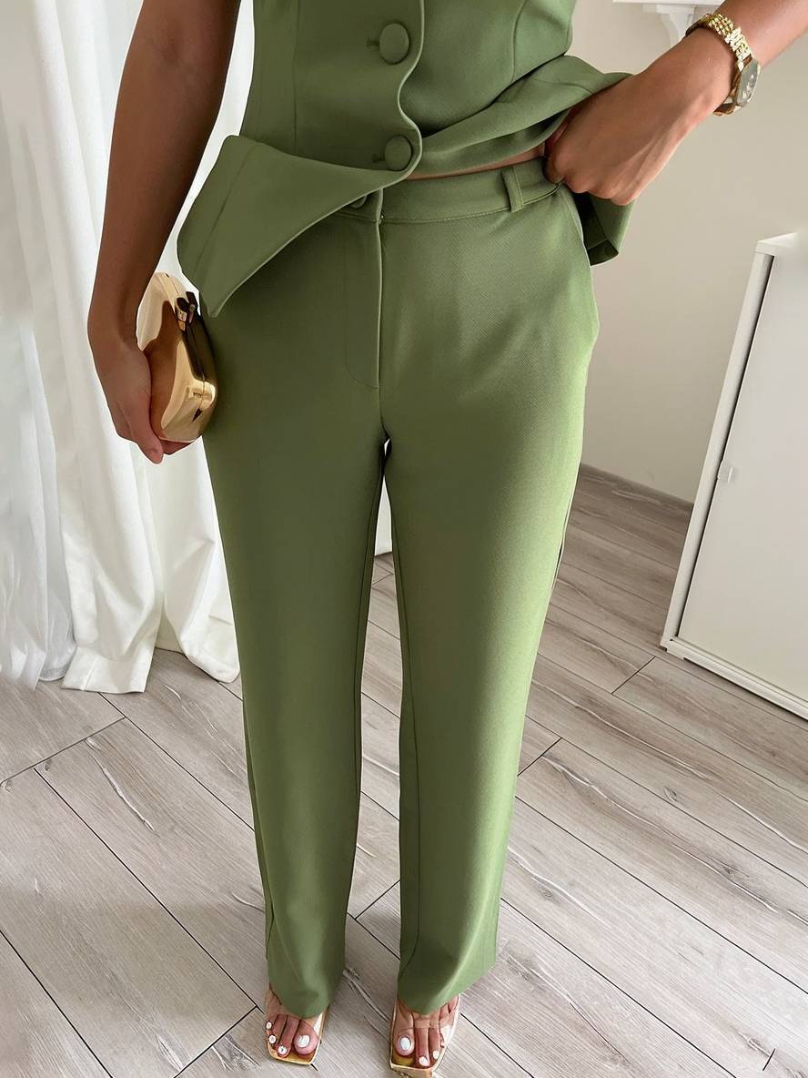 ensembles avec pantalon unicolore boutonnage bustier femme élégant style tailleur tenue mariage invité | KONF