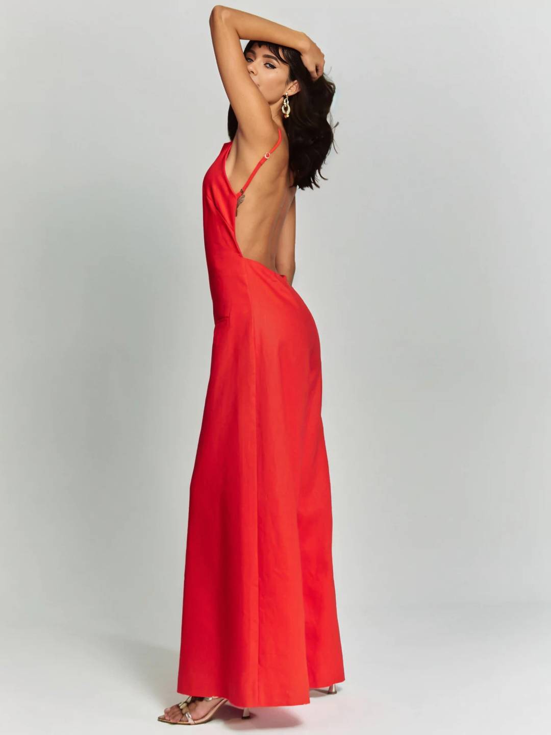 combinaisons larges jambes évasé lin dos nu à fines brides sans manches élégant décontracté style vacances pour femmes | KONF