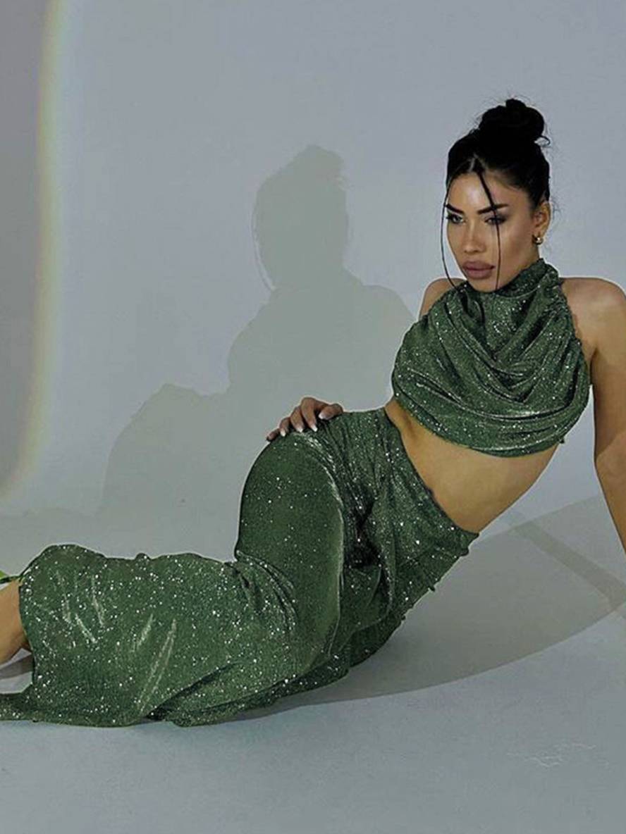 ensemble robe licou à fines brides dos nu sans manches hauts longue jupe femme décontracté deux pièces | KONF