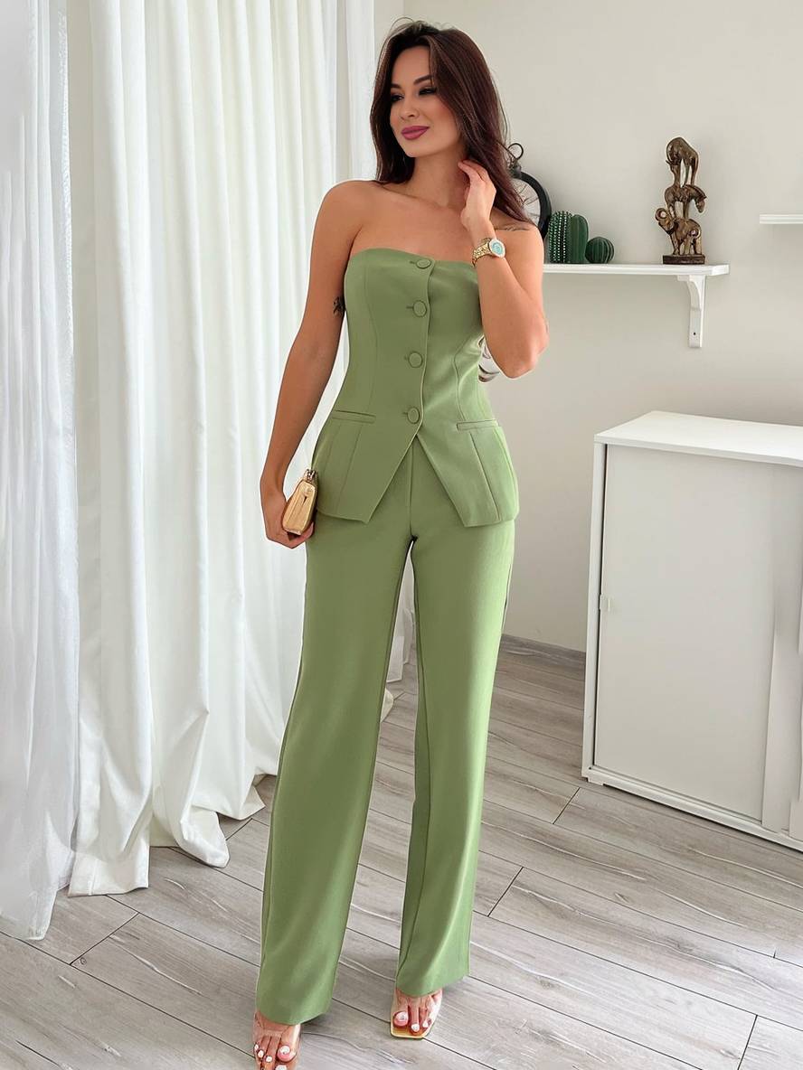 ensembles avec pantalon unicolore boutonnage bustier femme élégant style tailleur tenue mariage invité | KONF