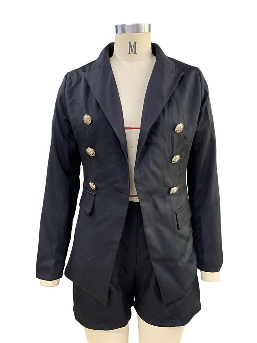 ensembles tailleur avec courte pantalon double boutonnage manches longues blazer femme décontracté deux pièces | KONF