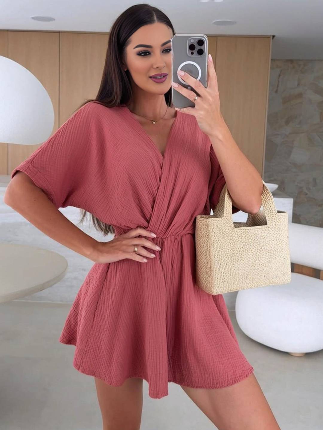 courte combinaisons v-cou manches courtes femme bohème décontracté mode casual combishort | KONF