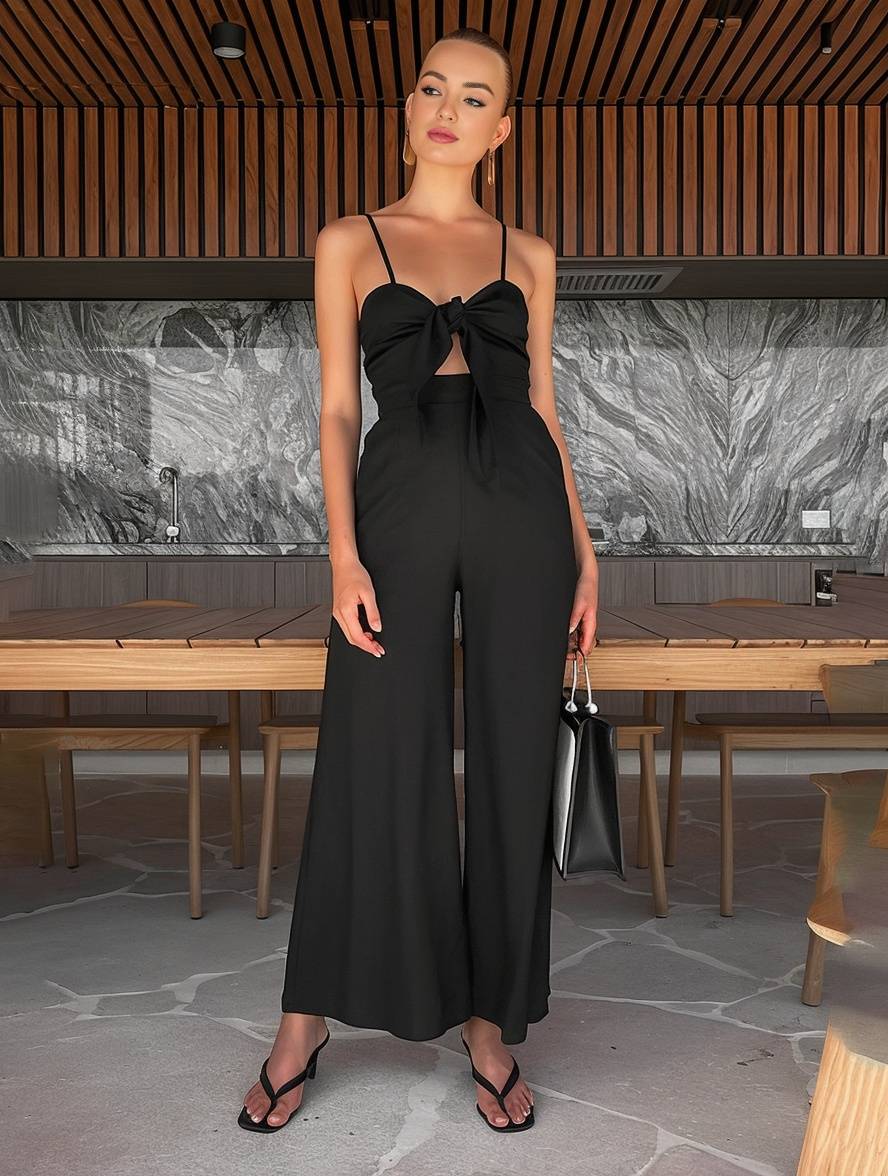 combinaisons larges jambes évasé noeud papillon à fines brides sans manches femme casual décontracté | KONF