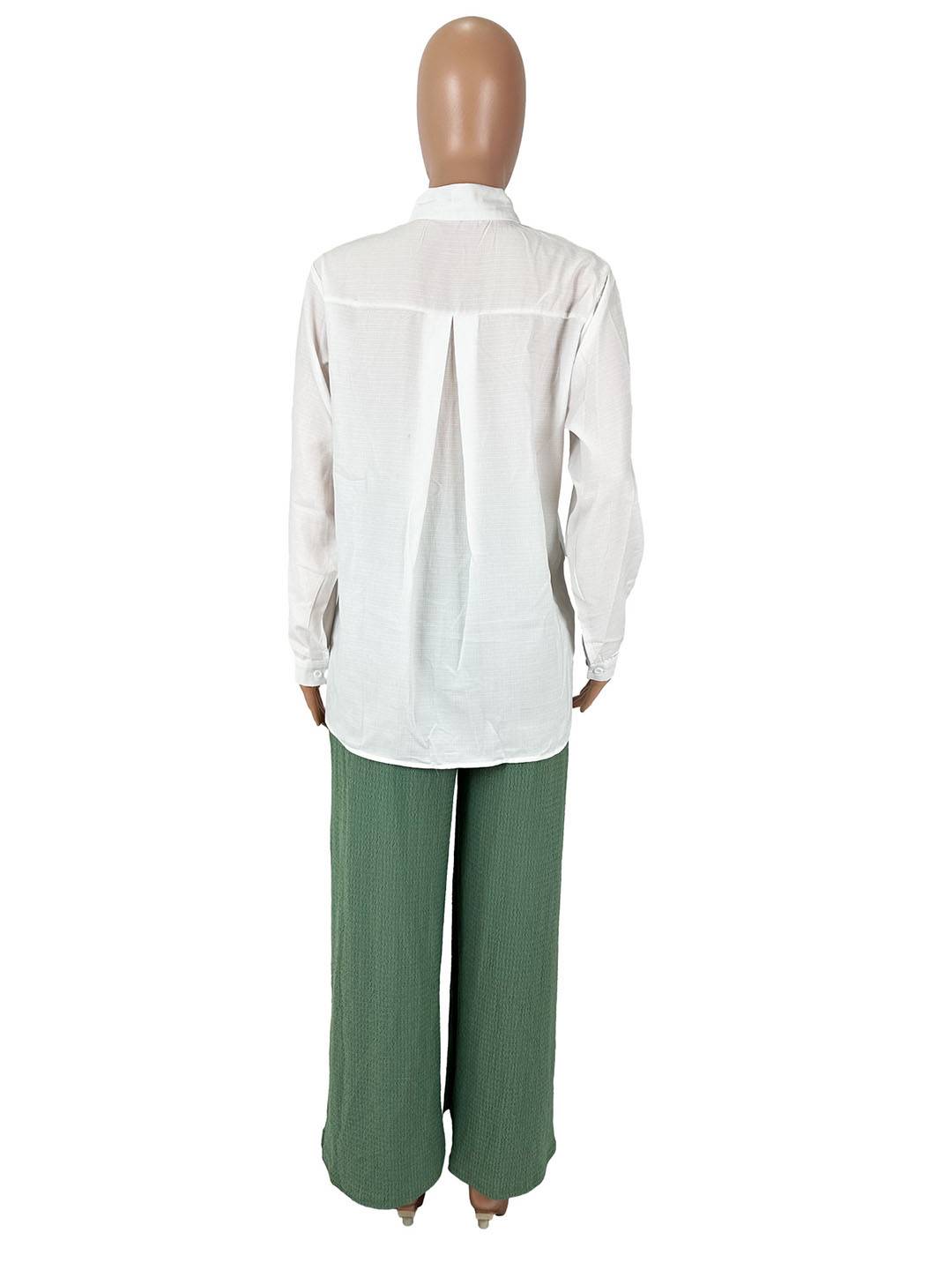 ensembles avec pantalon boutonnage poches manches longues blouse chemise femme casual décontracté tenu | KONF