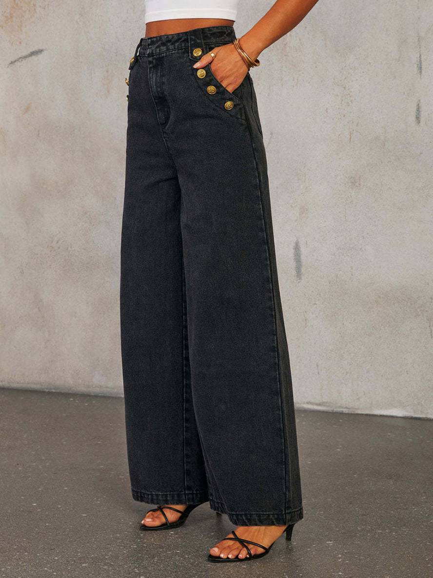 ensembles avec jean pantalon larges jambes évasé gilet col rond sans manches femme vintage décontracté casual deux pièces | KONF