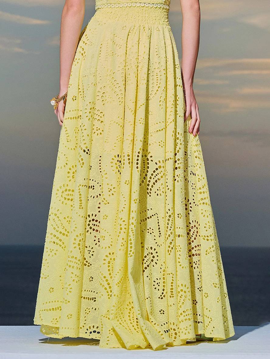 robe broderie anglaise poches sans manches hauts trapèze fluide jupe femme élégant décontracté ensemble | KONF